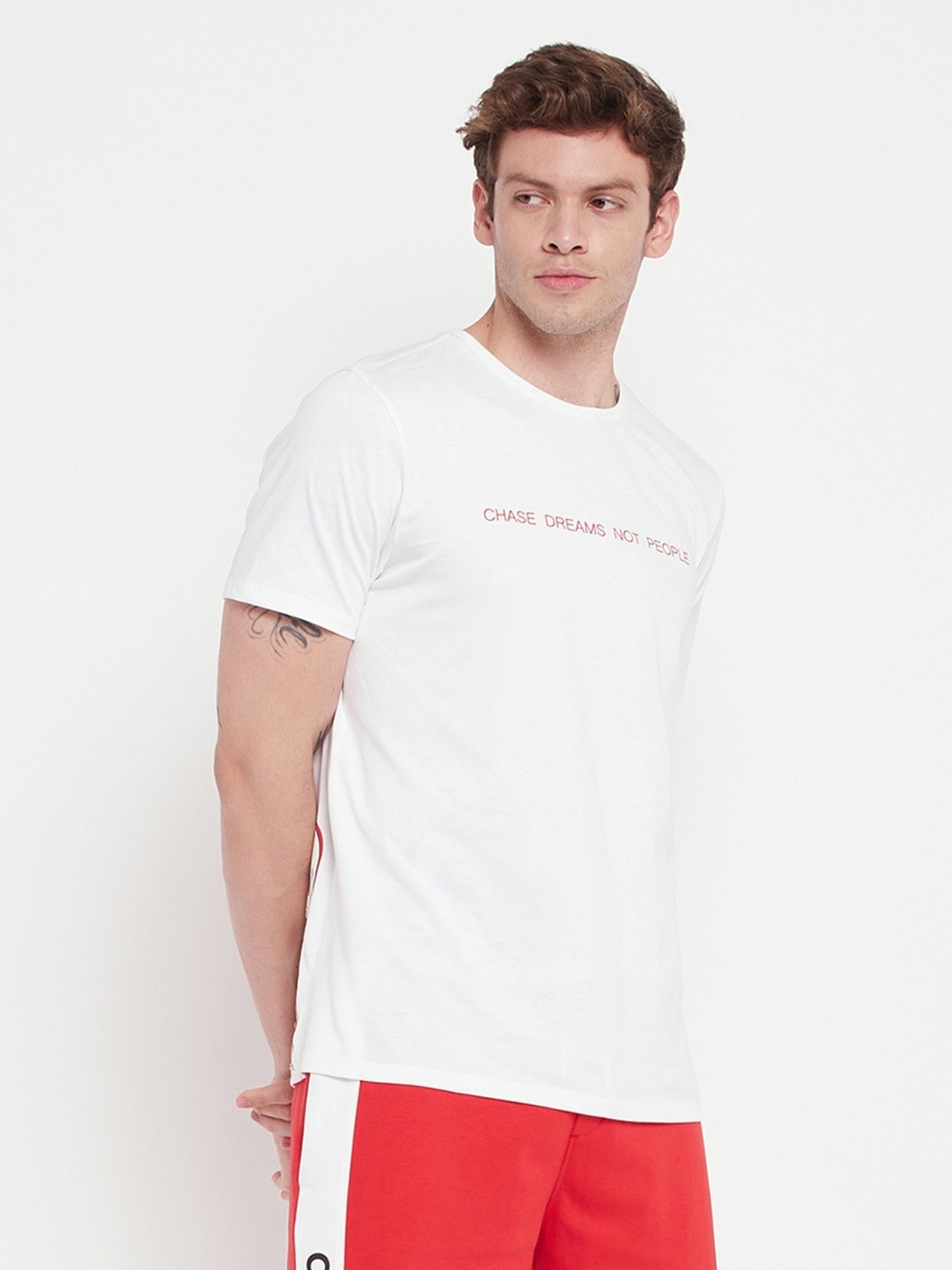 Edrio White Cotton Relaxed Fit Printed T-Shirt