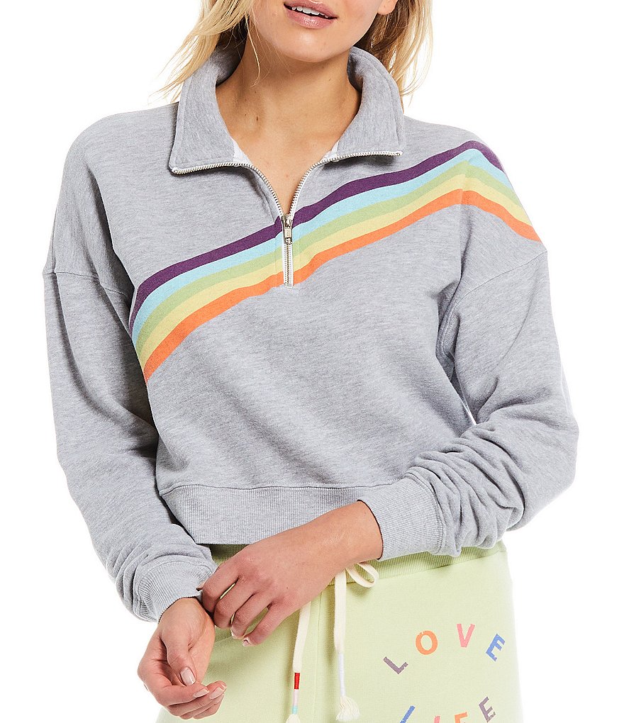 WILDFOX Knit Rainbow Cropped Half Zip Pullover