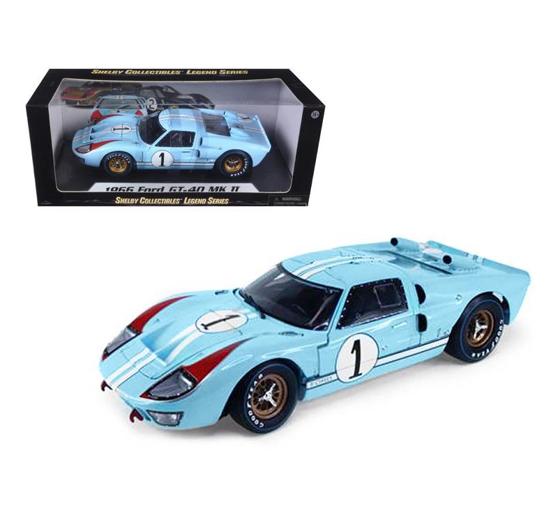 1966 Ford GT 40 MK II RHD (Right Hand Drive) #1 Light Blue Miles - Hulme Le Mans 1/18 Diecast Model Car by Shelby Collectibles