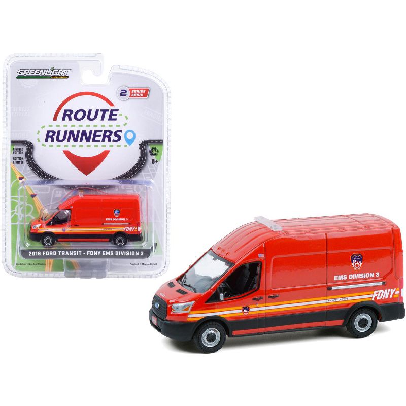 2019 Ford Transit LWB Van "FDNY" (The Official Fire Dept. City of New York) EMS Division 3 1/64 Diecast Model by Greenlight