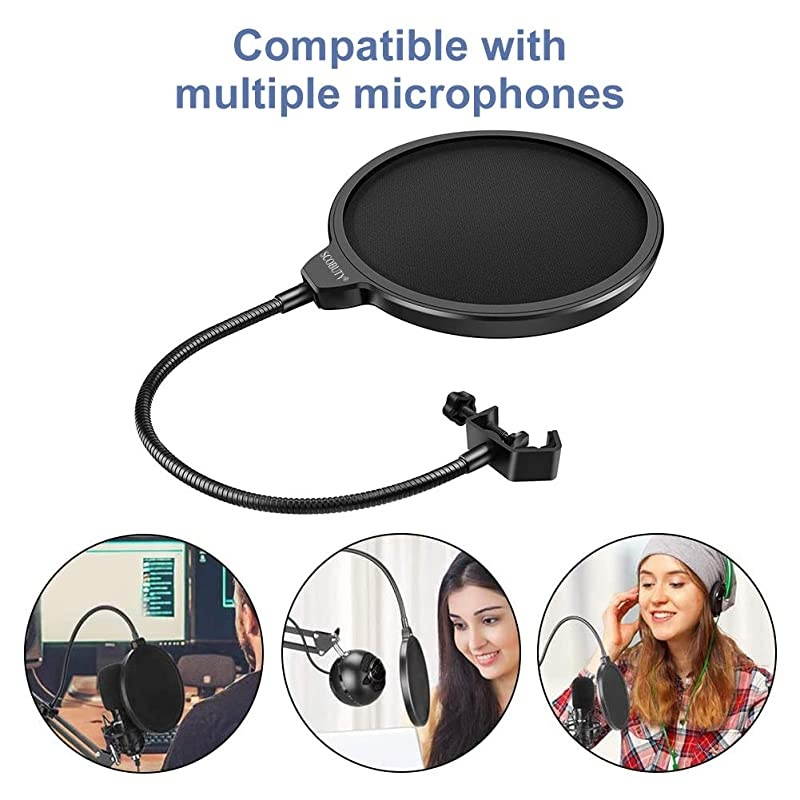 Filter Mic Filter WindscreenSwivel with Double Layer Sound Shield Guard Windscreen for Mic With Flexible 360&deg; Gooseneck and Metal Stabilizing