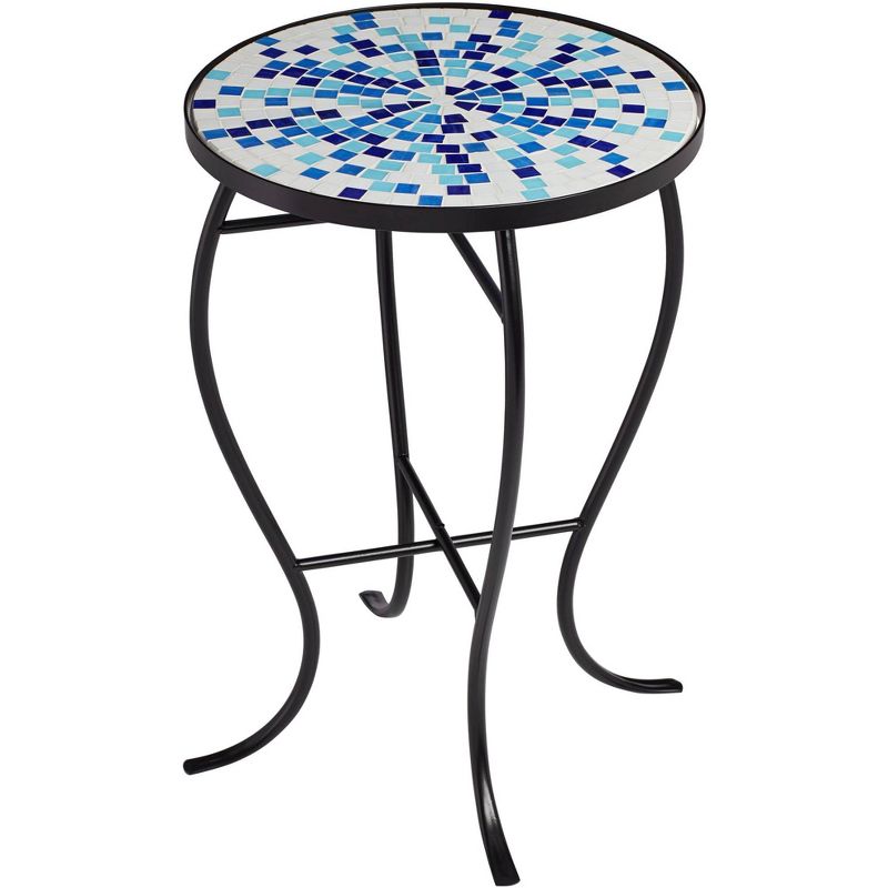 Teal Island Designs Multi Blue Mosaic Black Iron Outdoor Accent Table