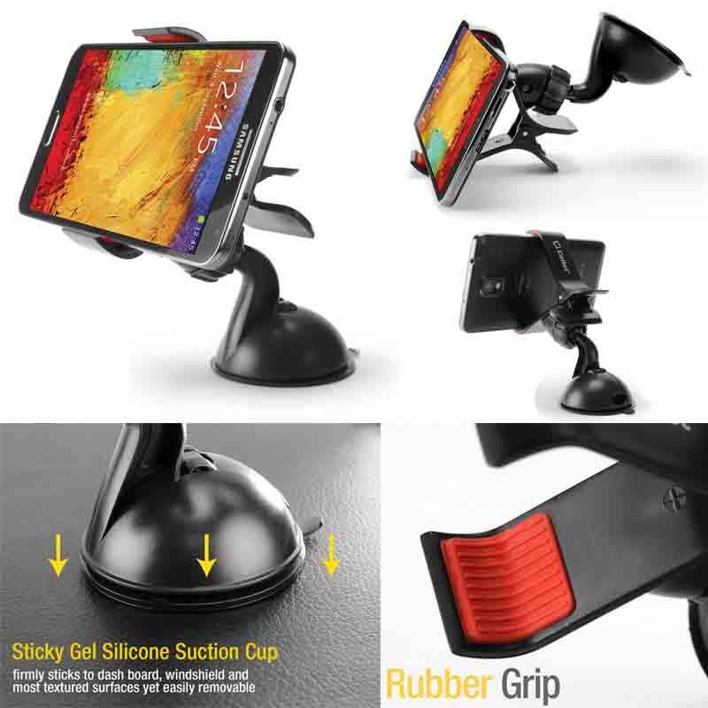 Cellet Universal Clamp Dashboard Windshield w/ Sticky Pad Phone Holder for Smartphones