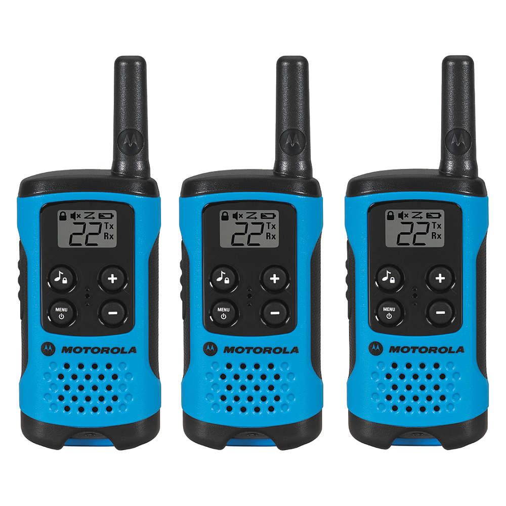 MOTOROLA T100TP Two Way Radio,Blue,Alkaline,PK3