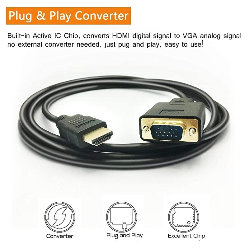 HDMI to VGA Adapter Cable  1080P HDMI Male to VGA Male MM Video Converter Cord VGA Adapter Compatible with HDMI Desktop Laptop DVD to 15 Pin DSUB VGA HDTV Monitor Projector 6Feet