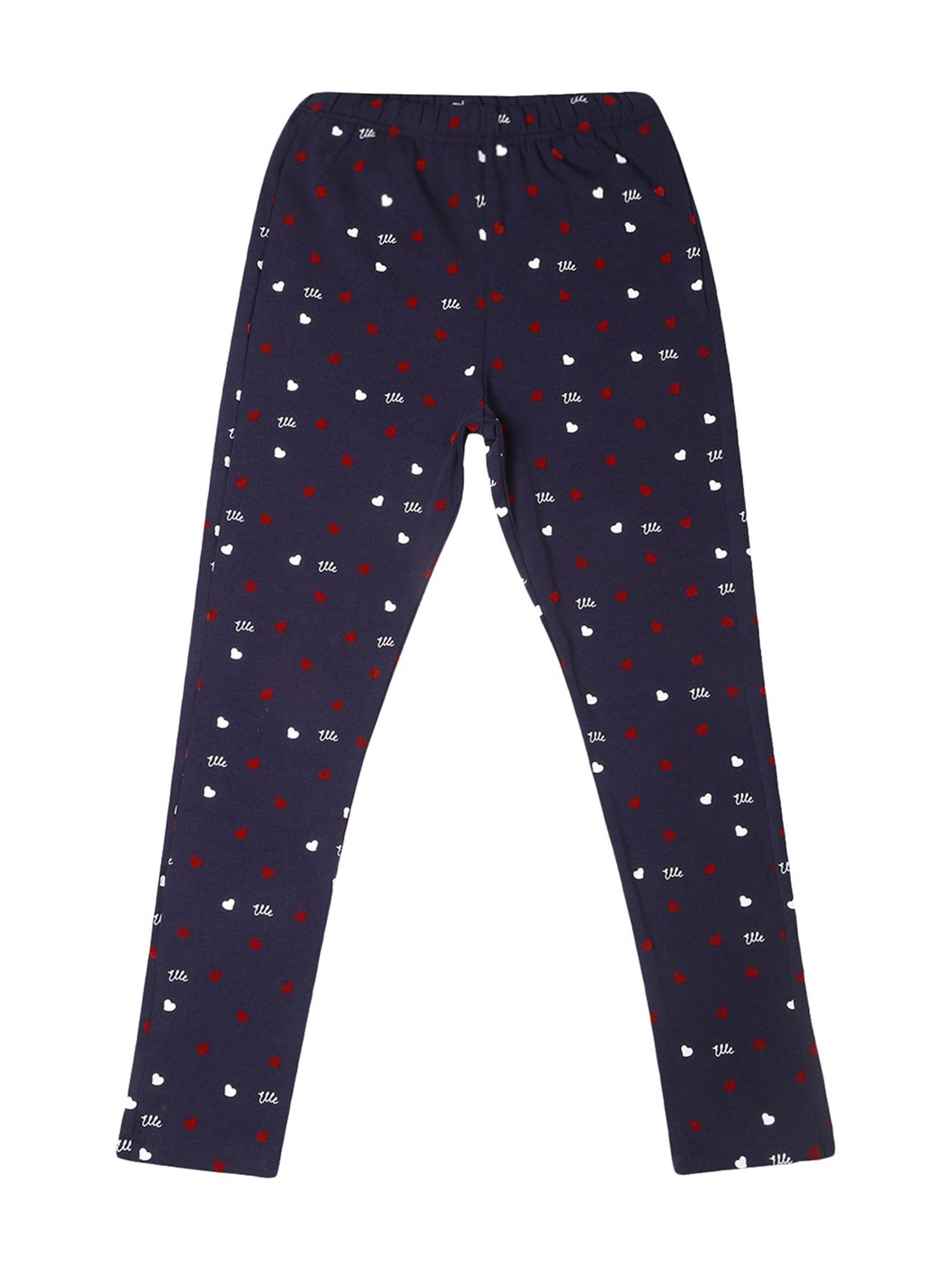 Elle Girls Navy Cotton Printed Leggings