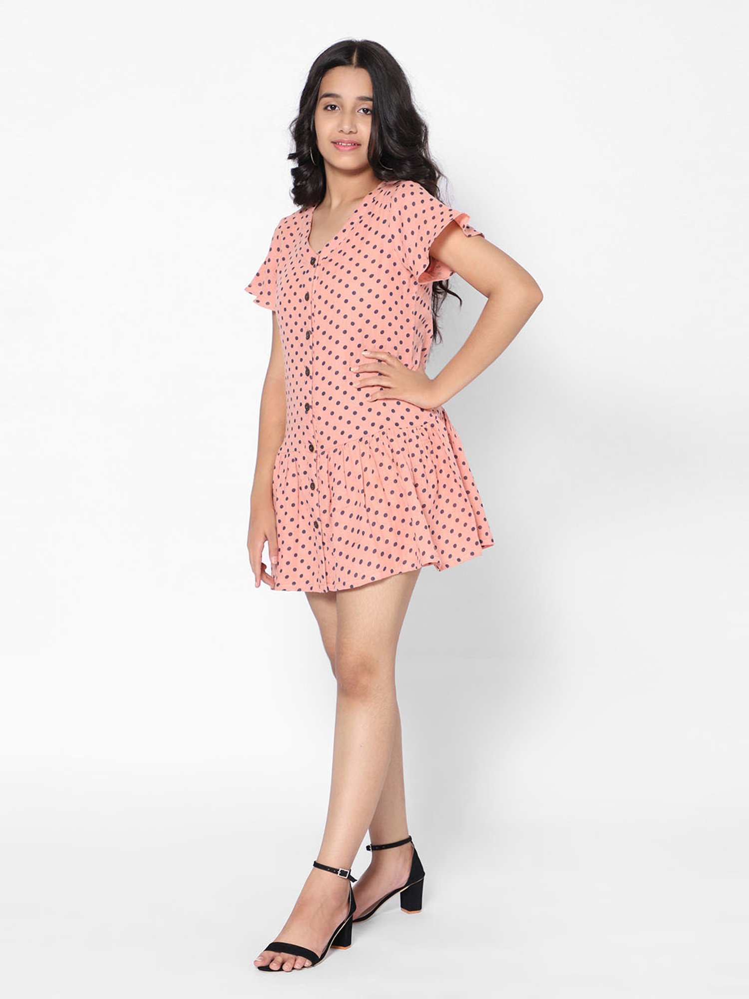TeenTrums Girls Peach Printed Dress