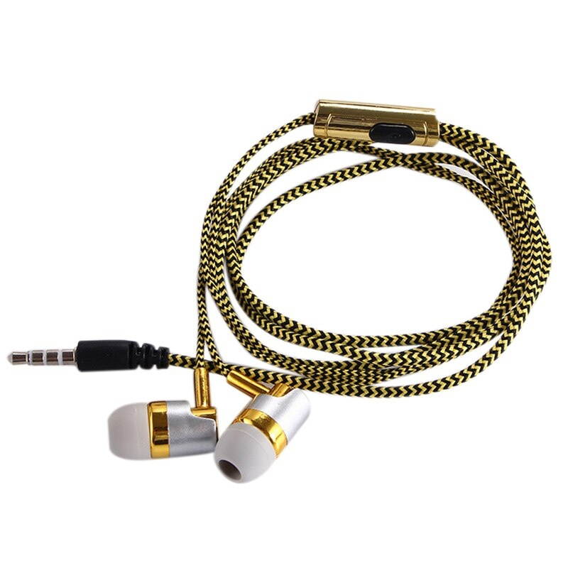 H-169 3.5mm MP3 MP4 Wiring Subwoofer Braided Cord, Universal Music Headphones with Wheat Wire Control(Golden)