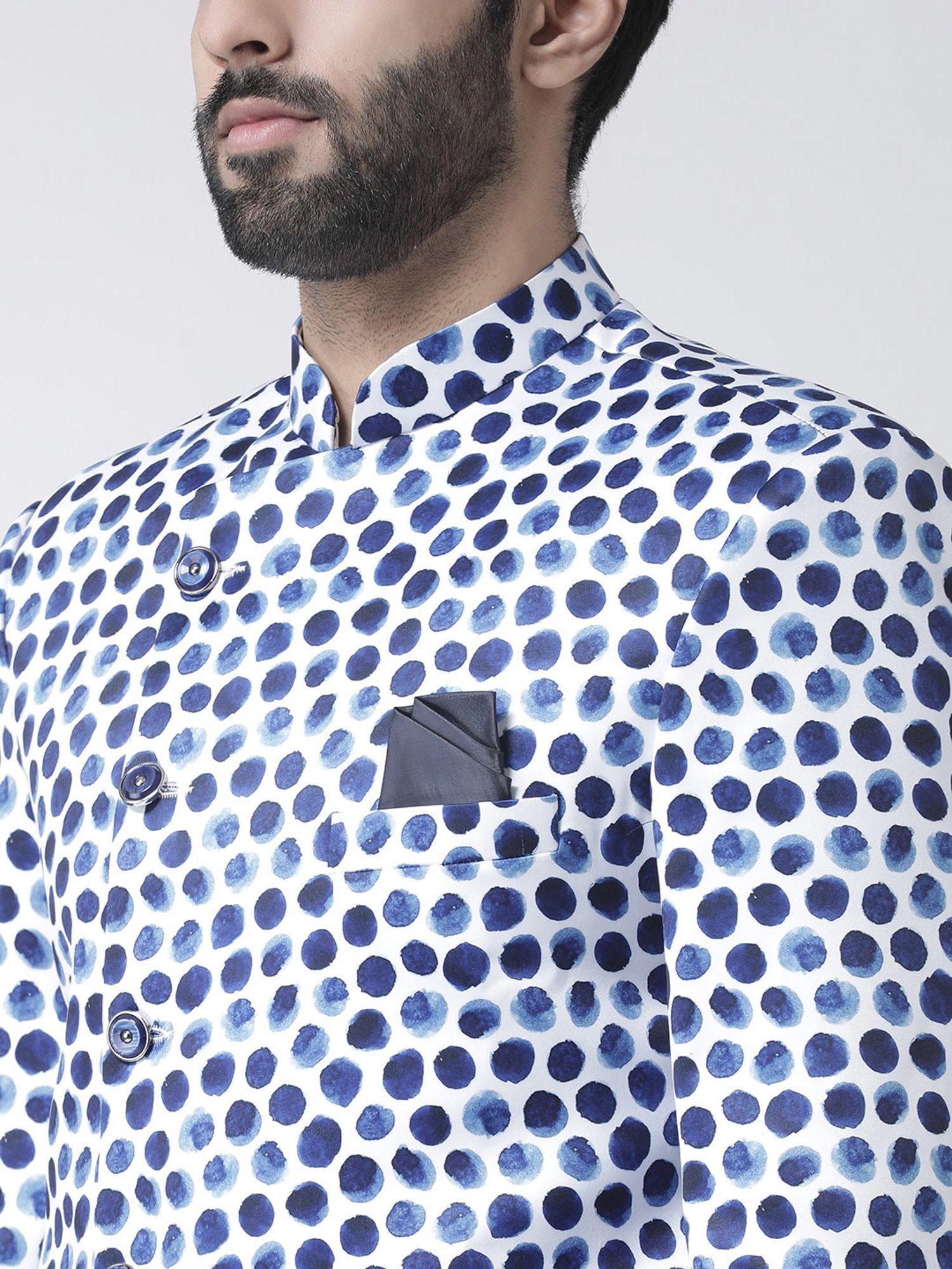 Hangup Plus Beige & Black Regular Fit Printed Sherwani Set