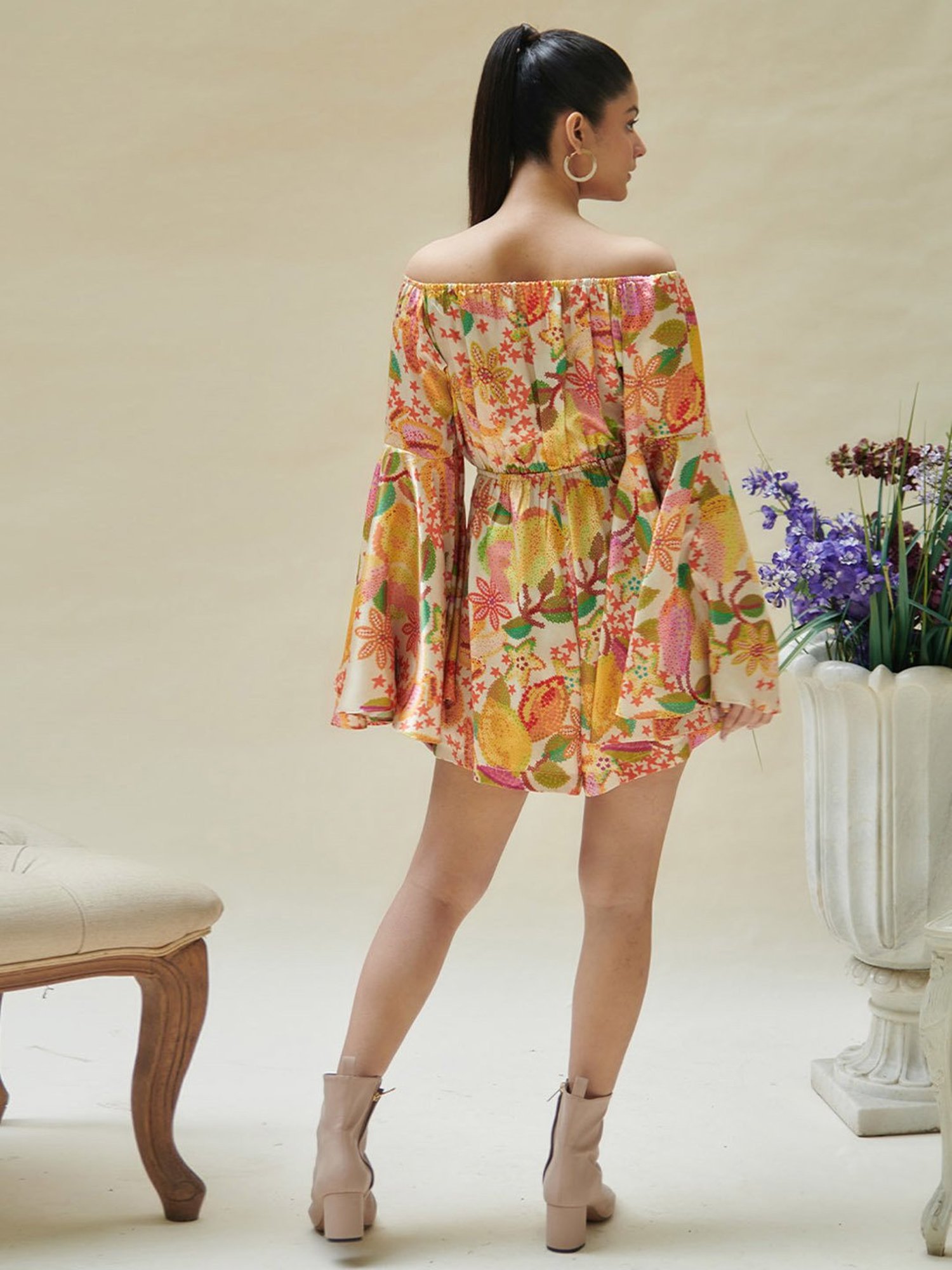 Cin Cin Yellow Pear Printed Off Shoulder Playsuit
