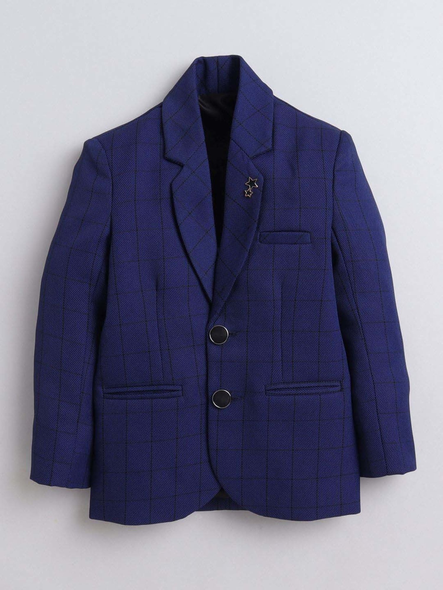 Fourfolds Boys Blue Checks Full Sleeves Blazer