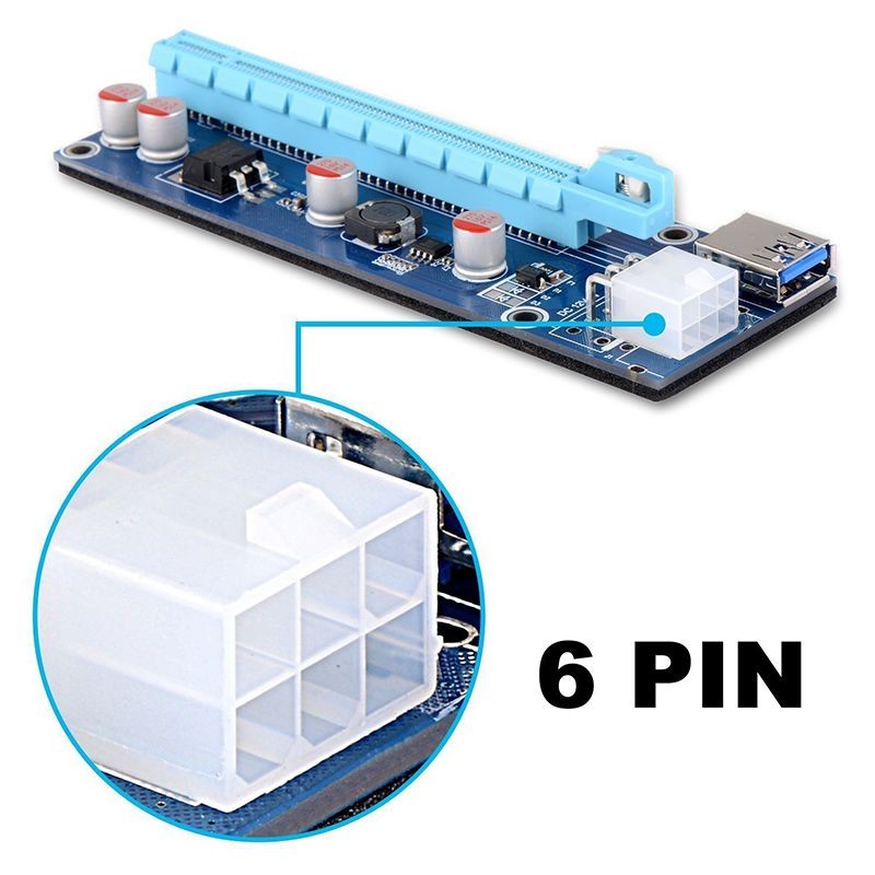 3 Pack 6-Pins PCI-e VER 006C PCl-E 16x to 1x Powered Riser Adapter Card with 2ft USB 3.0 Extension Cable &  SATA to PCIe 6pin Power Cable GPU Riser Adapter Ethereum Mining ETH