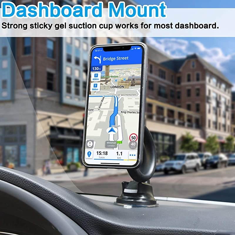 Magnetic Car Truck Phone Mount with 13-Inch Gooseneck Extension Arm, Universal Windshield Dashboard Industrial-Strength Suction Cup Mobile Vehicle Holder for All Cell Phones iPhone by