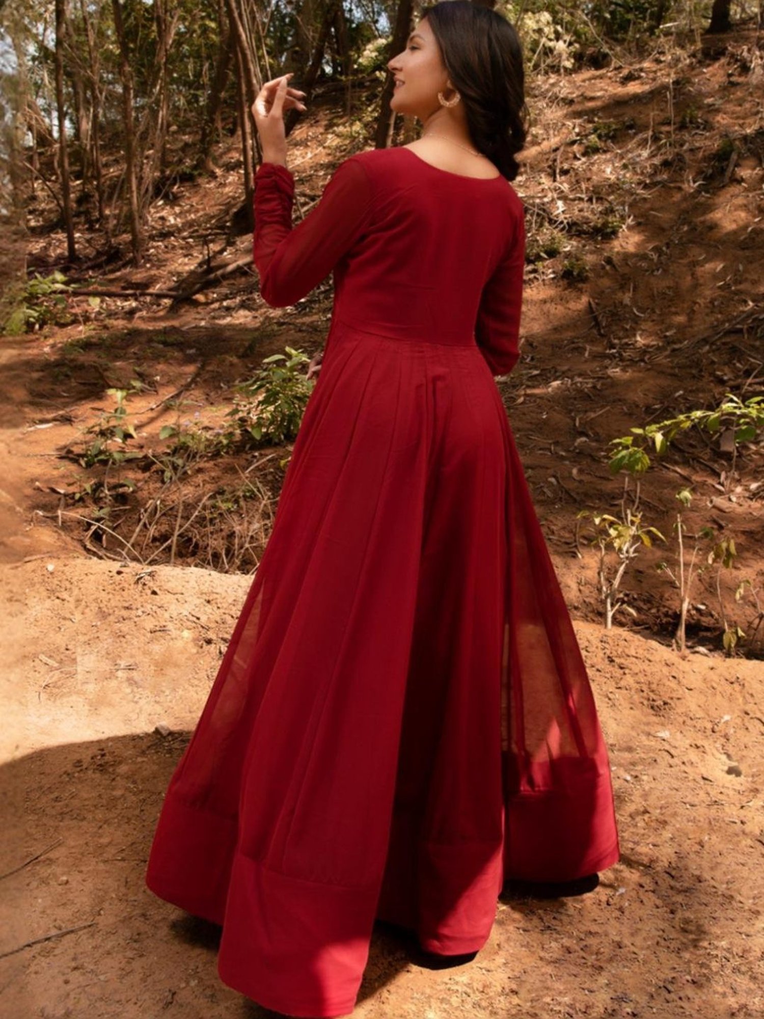 Calmna Maroon Georgette Cape with Pant Co-ord Set