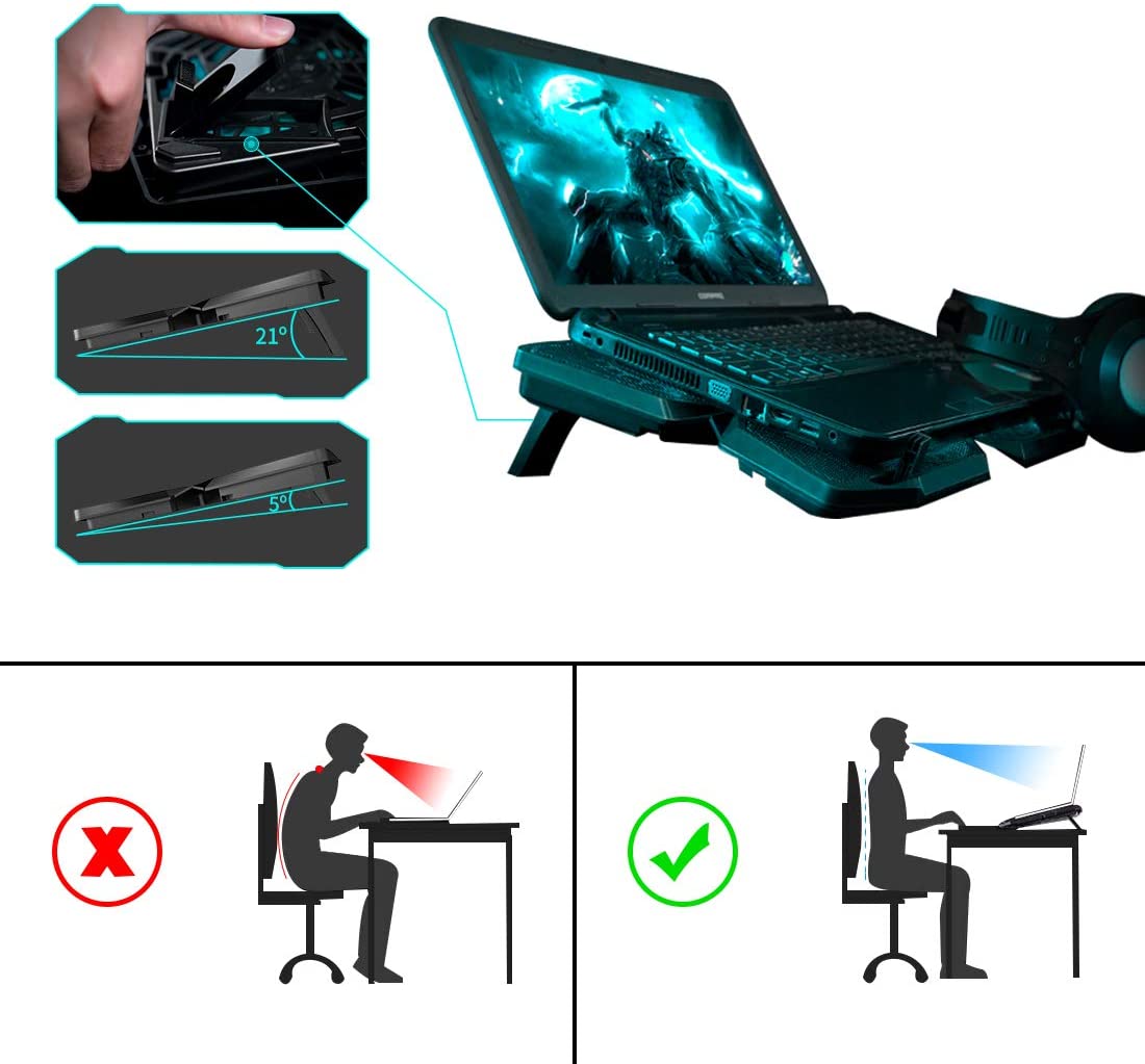 Laptop Cooling Pad, Gaming Laptop Cooler Stand with 4 Silent Big Fans for Notebook, Stable Cooling Pad for Laptop, 2 USB Powered Fan Compatible up to 17&rdquo;, Control Fan Speed for PC, 2020 New Version