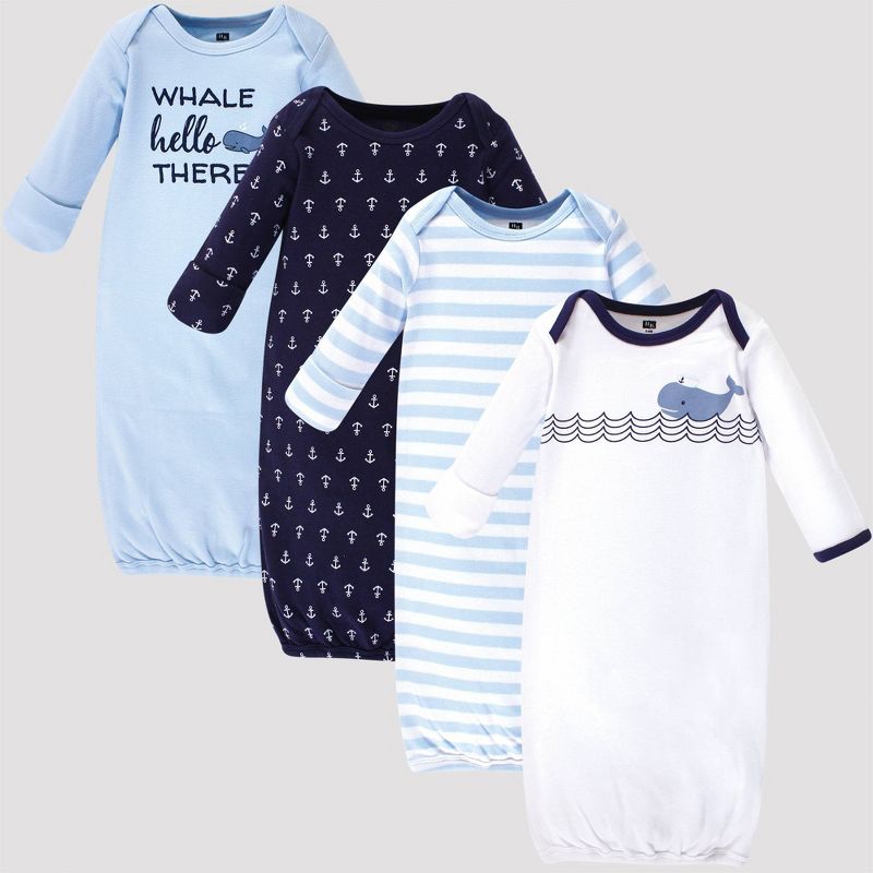 Hudson Baby Girls' 4pk Organic Cotton Sailor Whale Gown - Blue/White 0-6M
