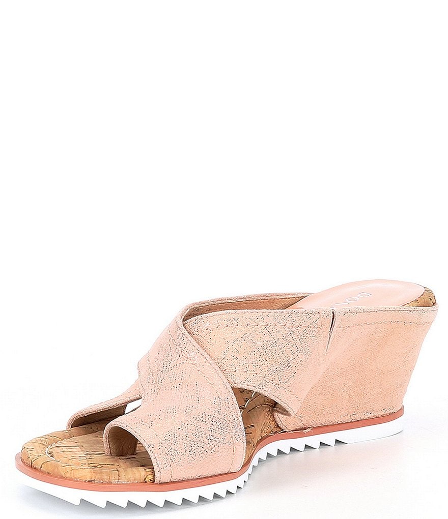 Donald Pliner Candice Metallic Leather Toe Loop Thong Wedge Slides