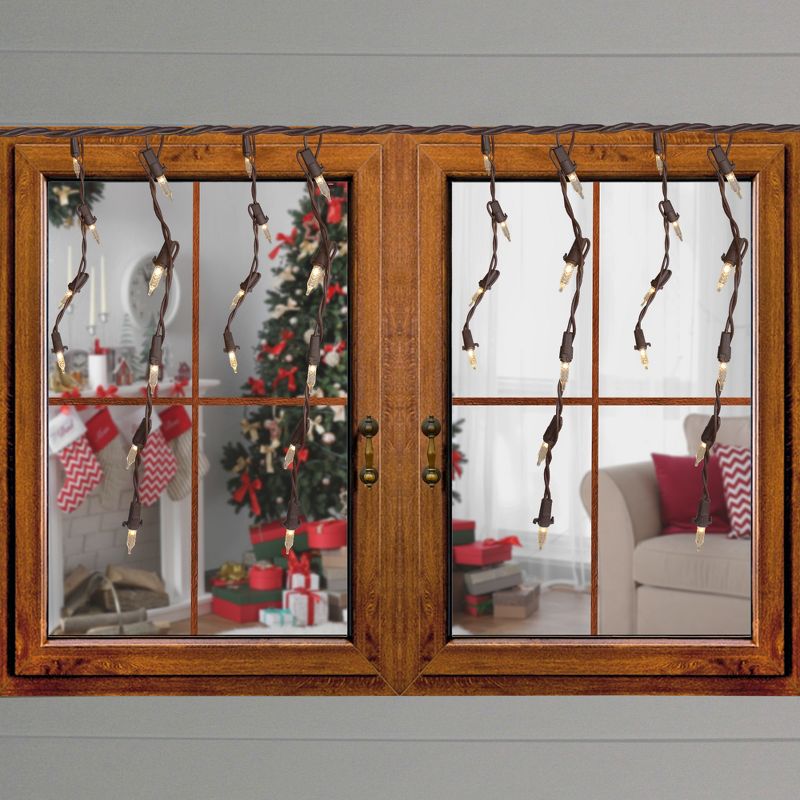 Brite Star 70ct LED M5 Icicle Christmas Lights White - 7.6' Brown Wire