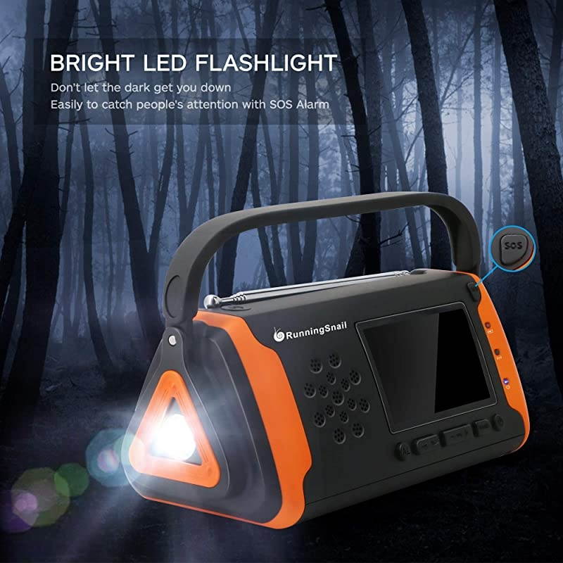 NOAA Weather Crank Solar Powered Portable Radio with 4000mAh Battery Power for Cell Phone Bright Flashlight for Household and Outdoor Survival 097Orange
