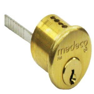 Medeco, 10-0300, Satin Brass, Solid Brass Replacement 1-1/16" Rim Cylinder Lock, Solid Brass, HIGH SECURITY
