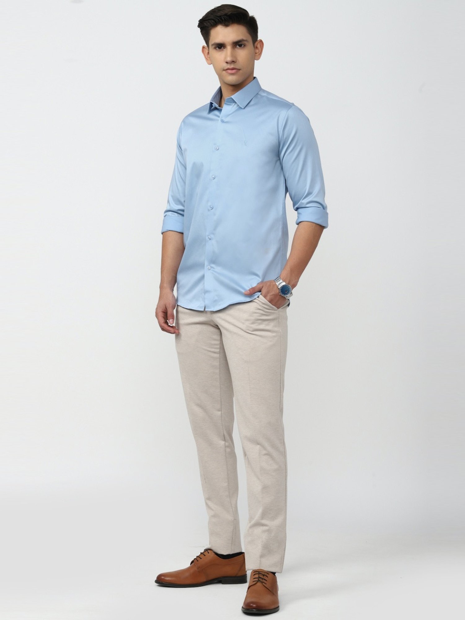 V Dot Blue Slim Fit Shirt