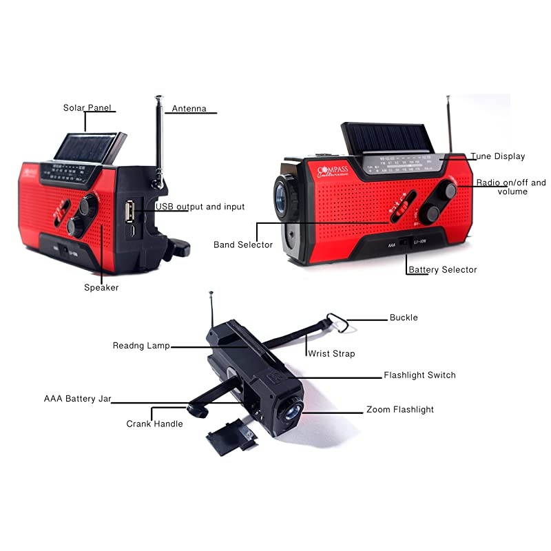 Hand Crank AM FM Radio Emergency NOAA Weather Radio + USB 2000mAh Power Bank Phone Charger amp LED Flashlight wSOS Bonus Survival Paracord Bracelet Magnesium Flint Fire Starter Compass Whistle