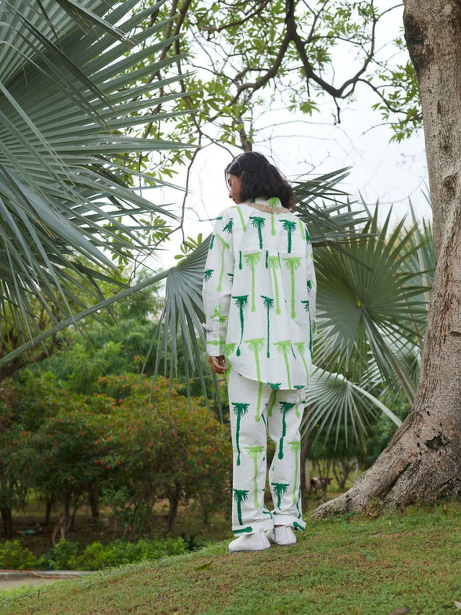 Khajoor Studio White & Green Sundaze Statement Khajoor No.1 Trousers