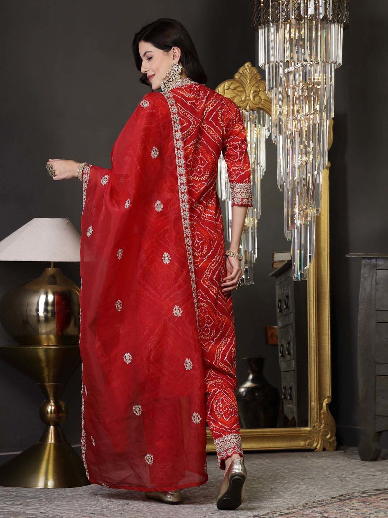 Stylum Red Printed Kurta Pant Set With Dupatta