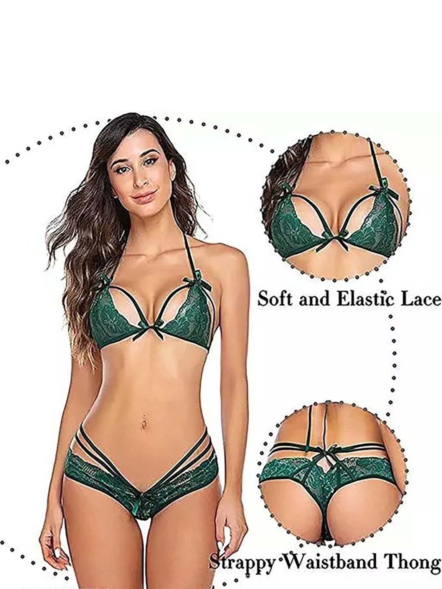 AROUSY Green & Pink Self Pattern Bikini Bra Panty Set - Set Of 3