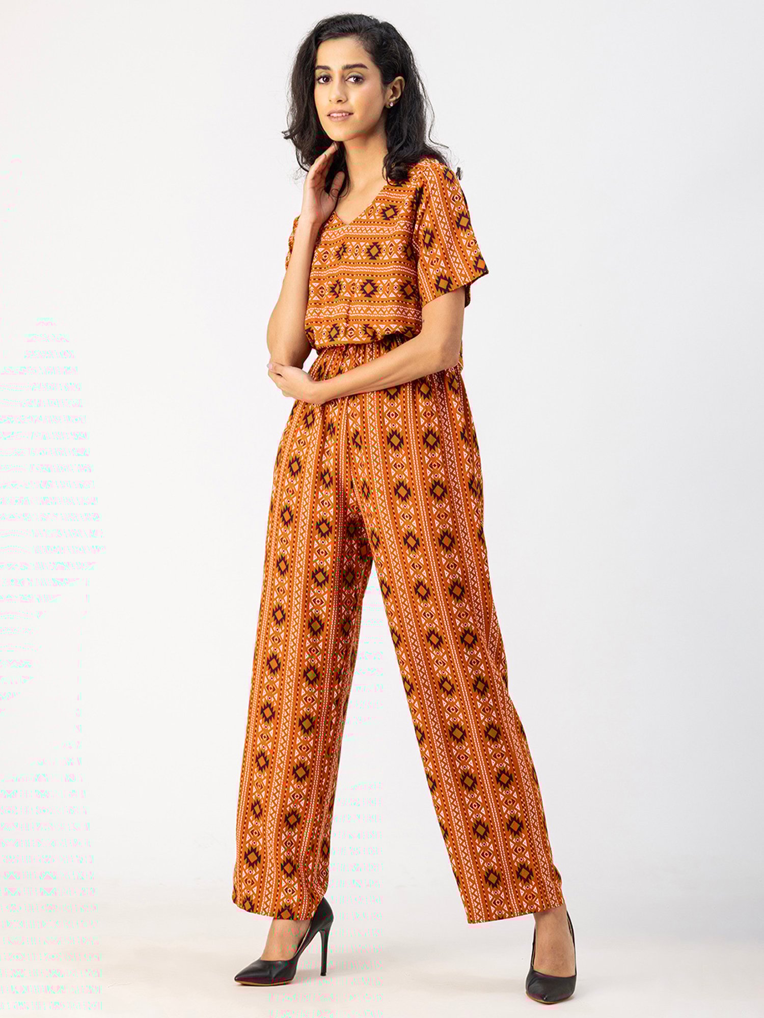 Moomaya Orange Printed Jumpsuit