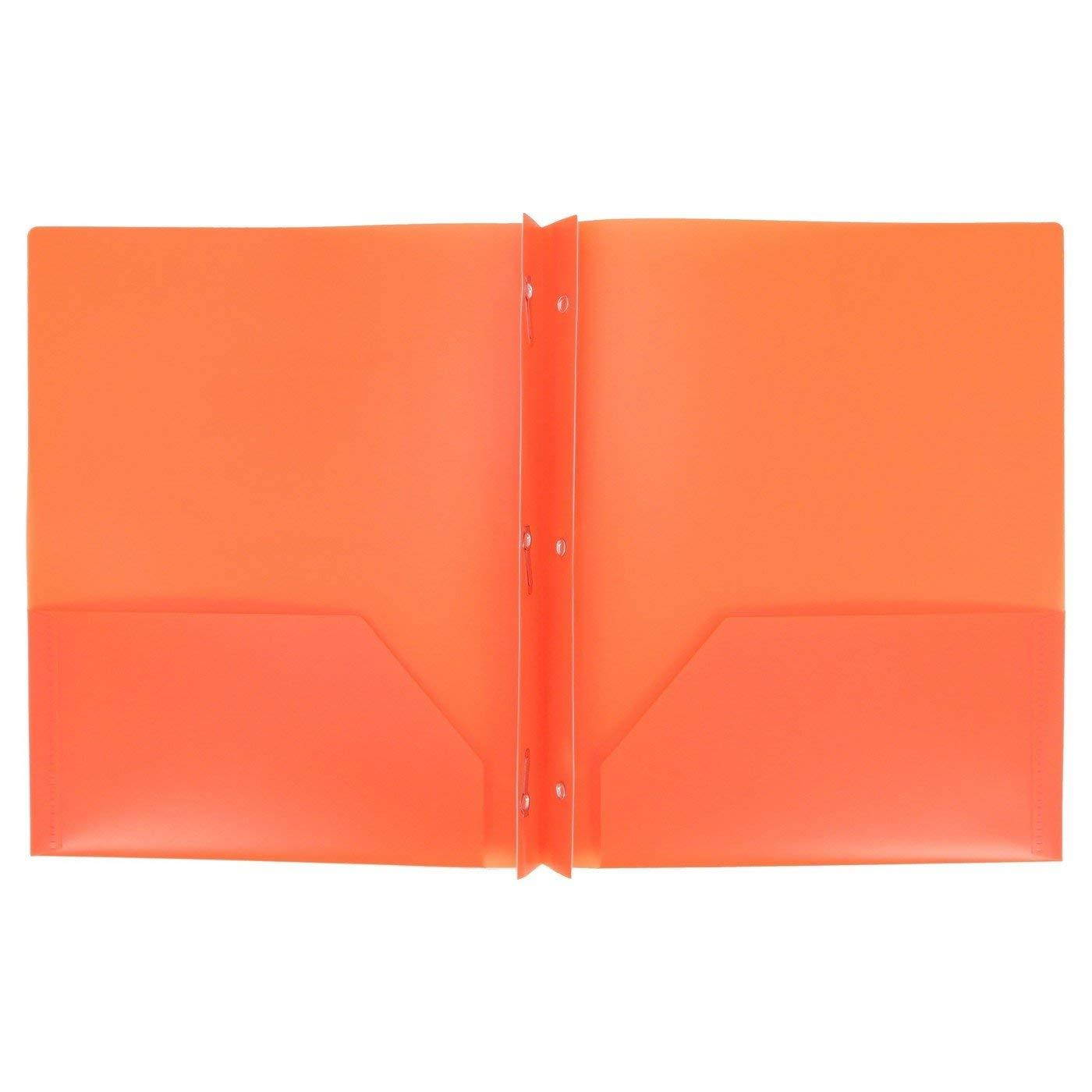 2 Pocket Plastic folders with 3 Prong Fasteners (Pack of 3) (Orange)