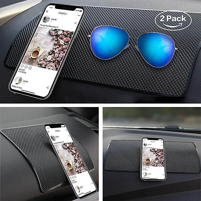 Car Dashboard Pads Premium AntiSlip Gel Qtopun Reusable NonSlip Mounting Mats for Cell Phone Sunglasses Keys Large2 Pack