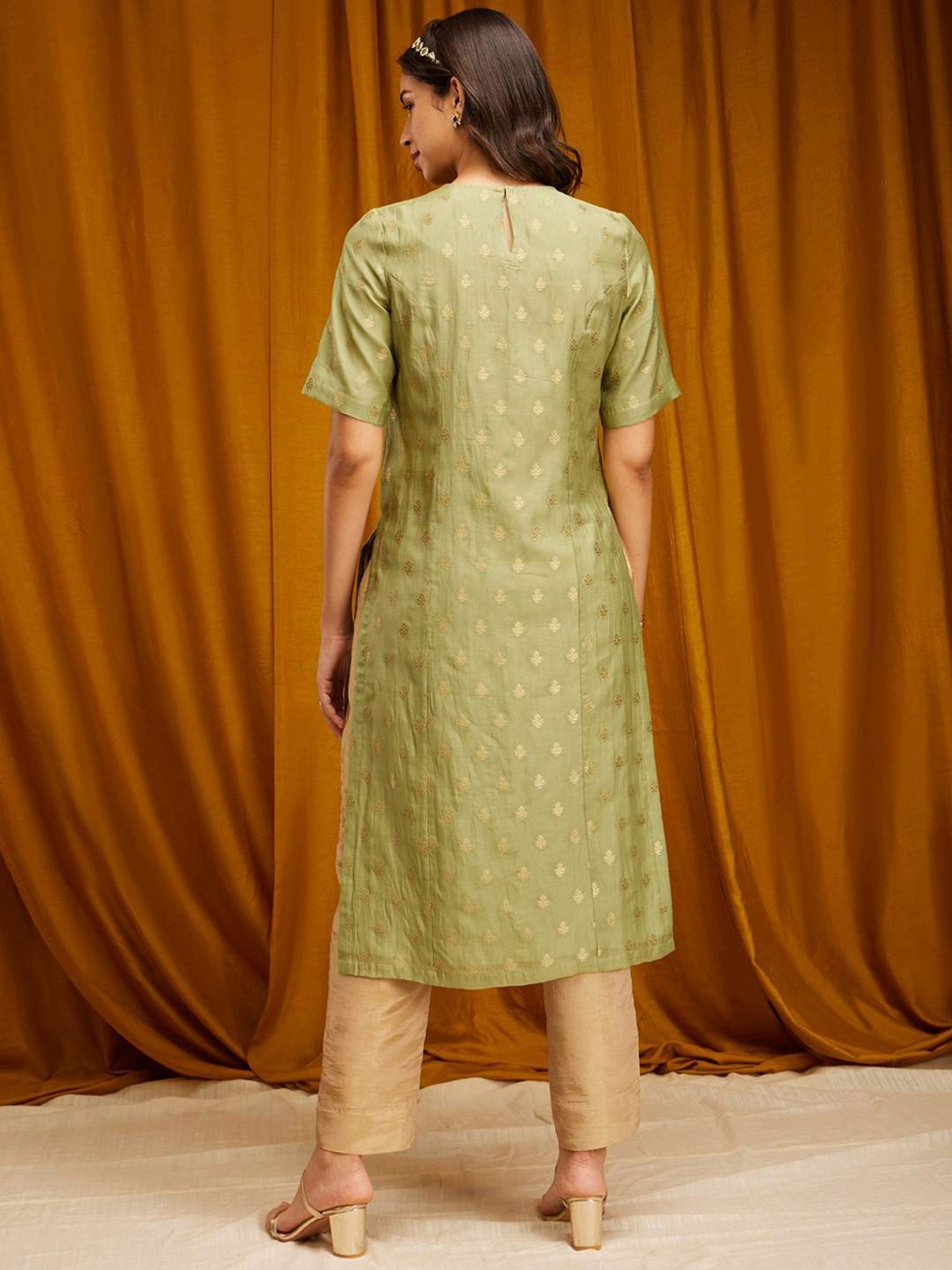 Pink Fort Lime Green Printed Straight Kurta