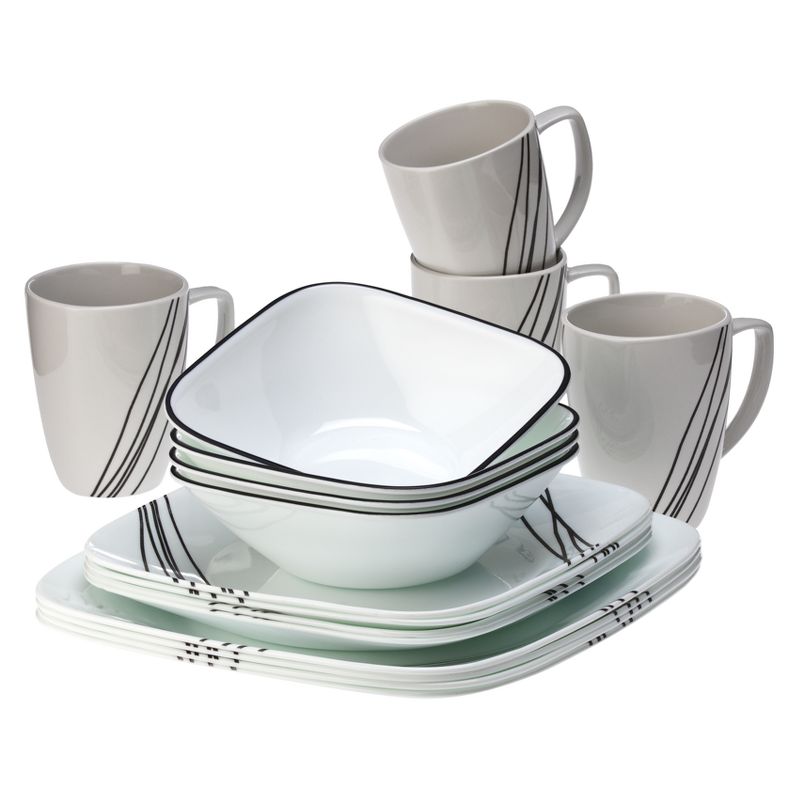 Corelle Square 16pc Vitrelle Simple Sketch Dinnerware Set