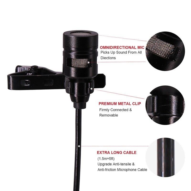 Dual Head Lavalier Microphone Condenser Audio Recording Mic for Phone Canon Nikon Sony DSLR Recorder DC128