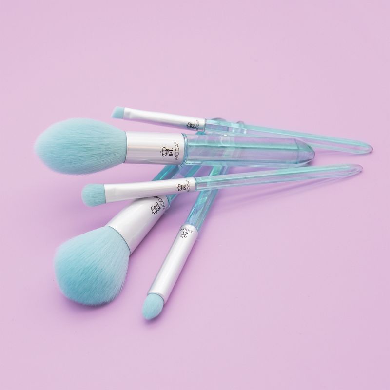 MODA Brush Mythical 5pc Airy Aquamarine Crystal Makeup Brush Set, Includes - Powder, Radiance, Shadow, and Angle Eyeliner Brushes