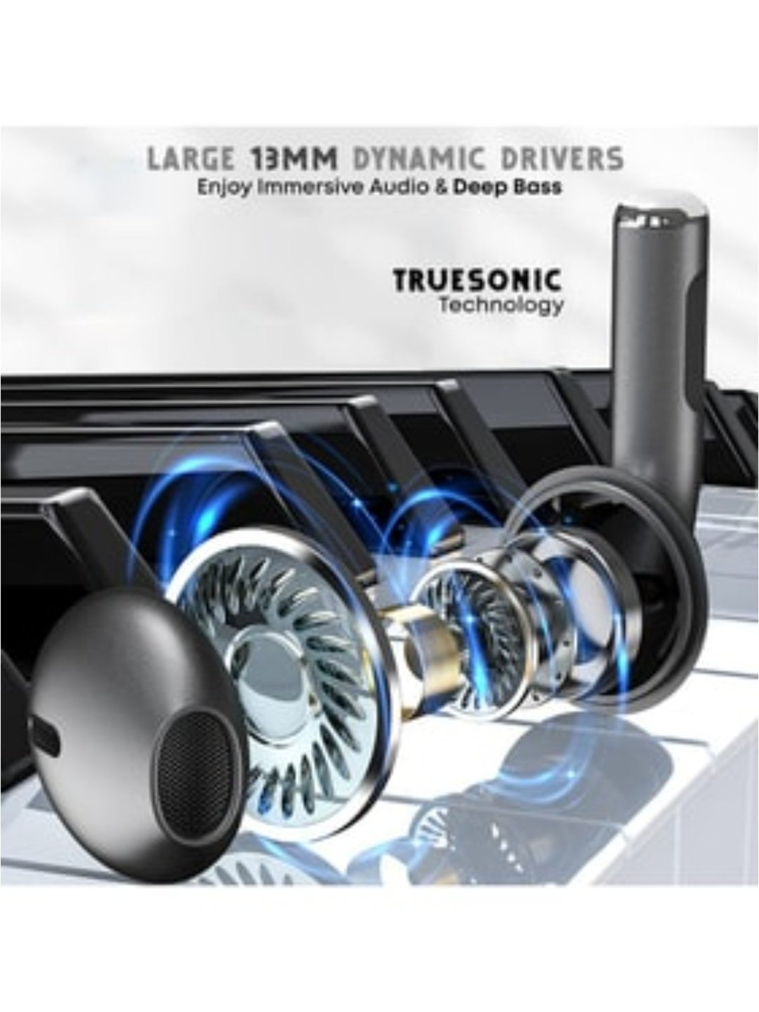 PTron Bassbuds Revv Wireless in Ear Earbuds with Mic, Type-C Fast Charging (Black)