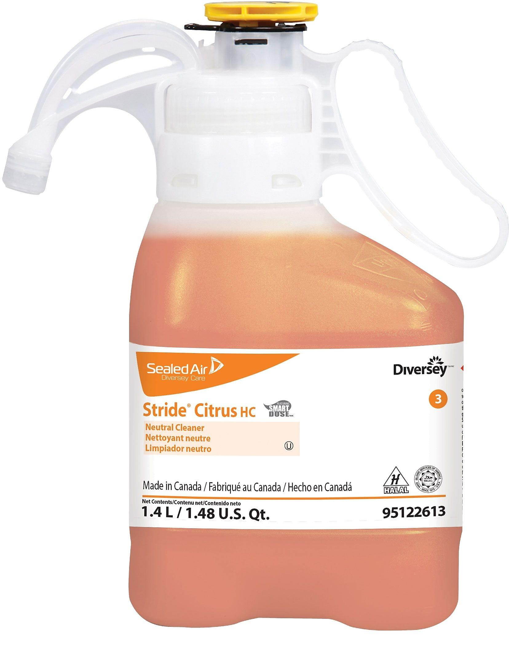 Diversey Stride Citrus HC Neutral Cleaner - Concentrate Liquid - 0.37 gal (47.34 fl oz) - Citrus Scent - 1 Each - Orange
