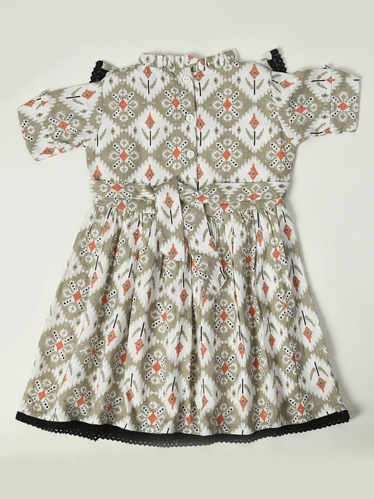 Bella Moda Kids Light Olive Printed Fit & Flare Dress with Bloomers