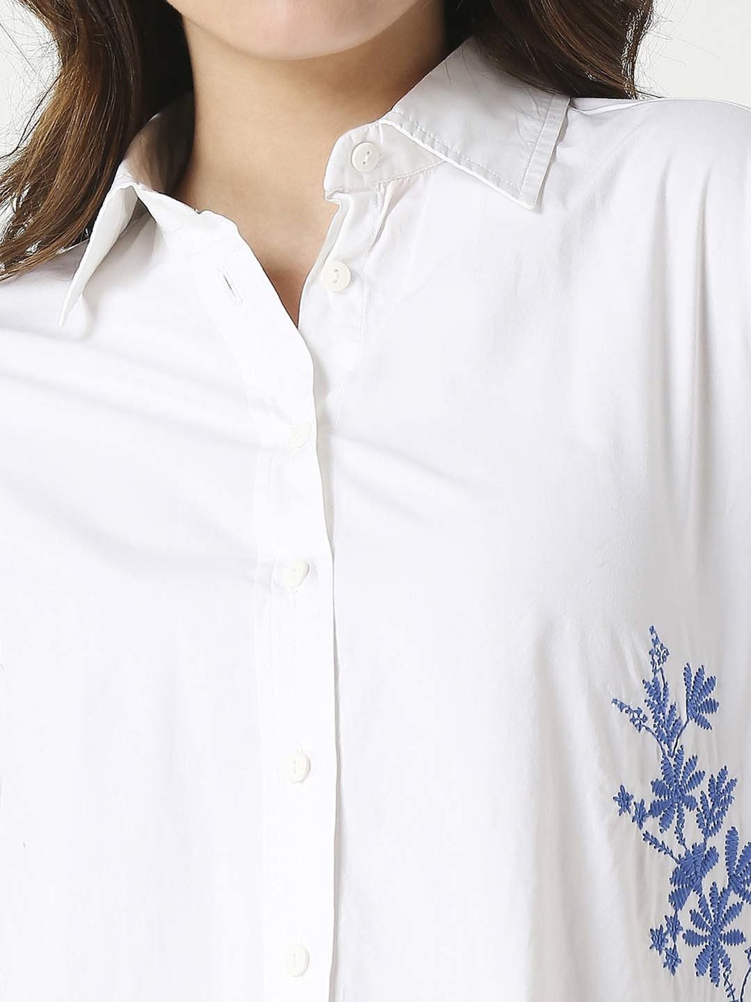 Remanika White Cotton Embroidered Shirt