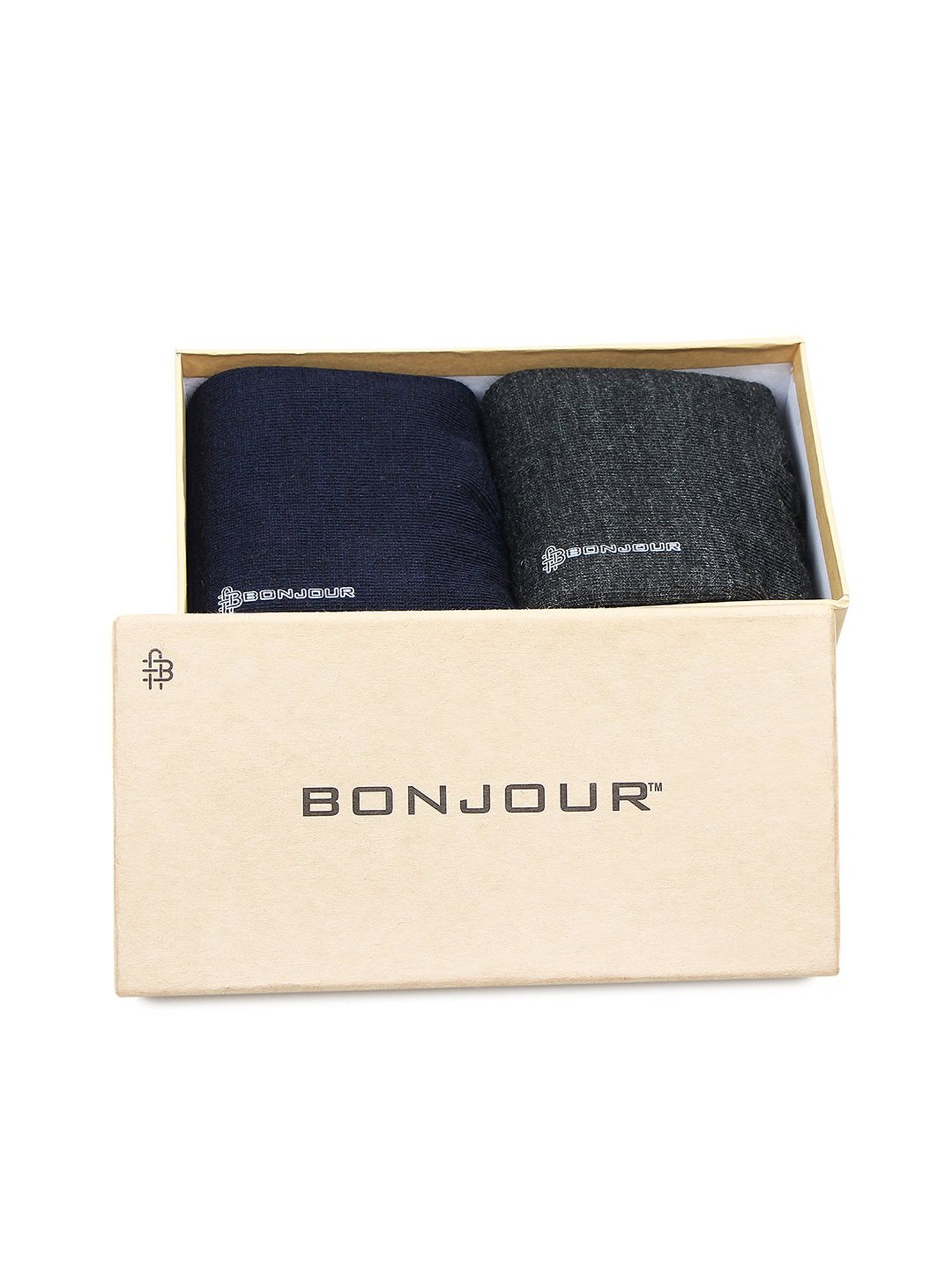 Bonjour Navy and Dark Grey Socks (Pack Of 2)