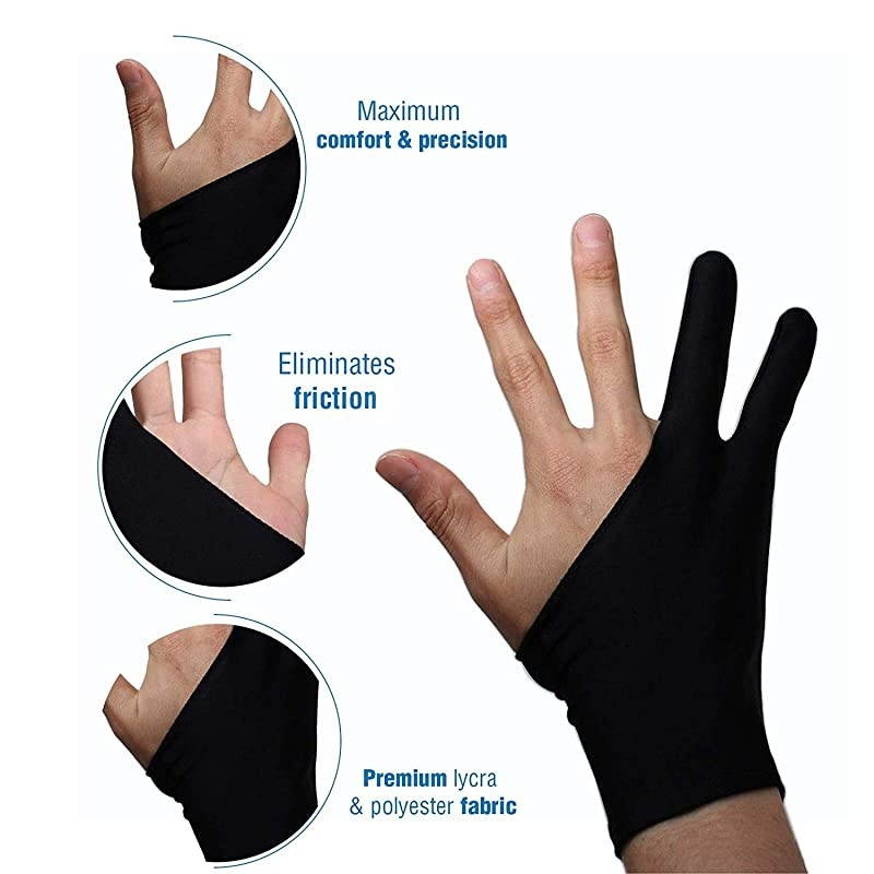 SC061 Artist Glove for Drawing Tablet Artists Drawing Glove with Two Fingers for Graphics Drawing Tablet 1 Unit of Free Size Good for Right Hand or Left Hand L