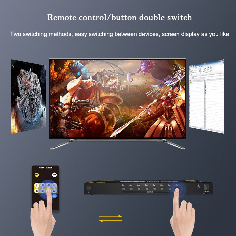 8 In 1 Out 4K 60HZ HDMI Switch 8x1 4096x2160/3840x2160@60HZ 4:4:4 HDMI 2.0 Switcher Audio Video Converter for PS3 PS4 XBOX DVD PC To TV HDTV Monitor or Projector with IR Remote Control