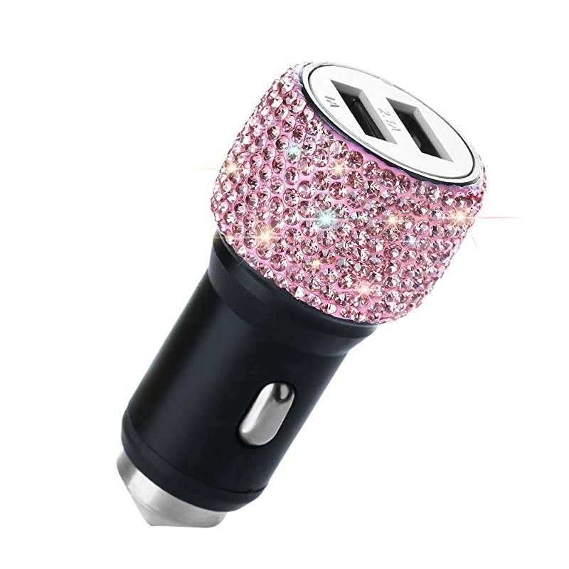 Dual USB Car Charger Car Adapter Bling Bling Rhinestones Crystal Car Decorations for Fast Charging Car Decors for iPhone Xs Max X Plus iPad ProMini Samsung