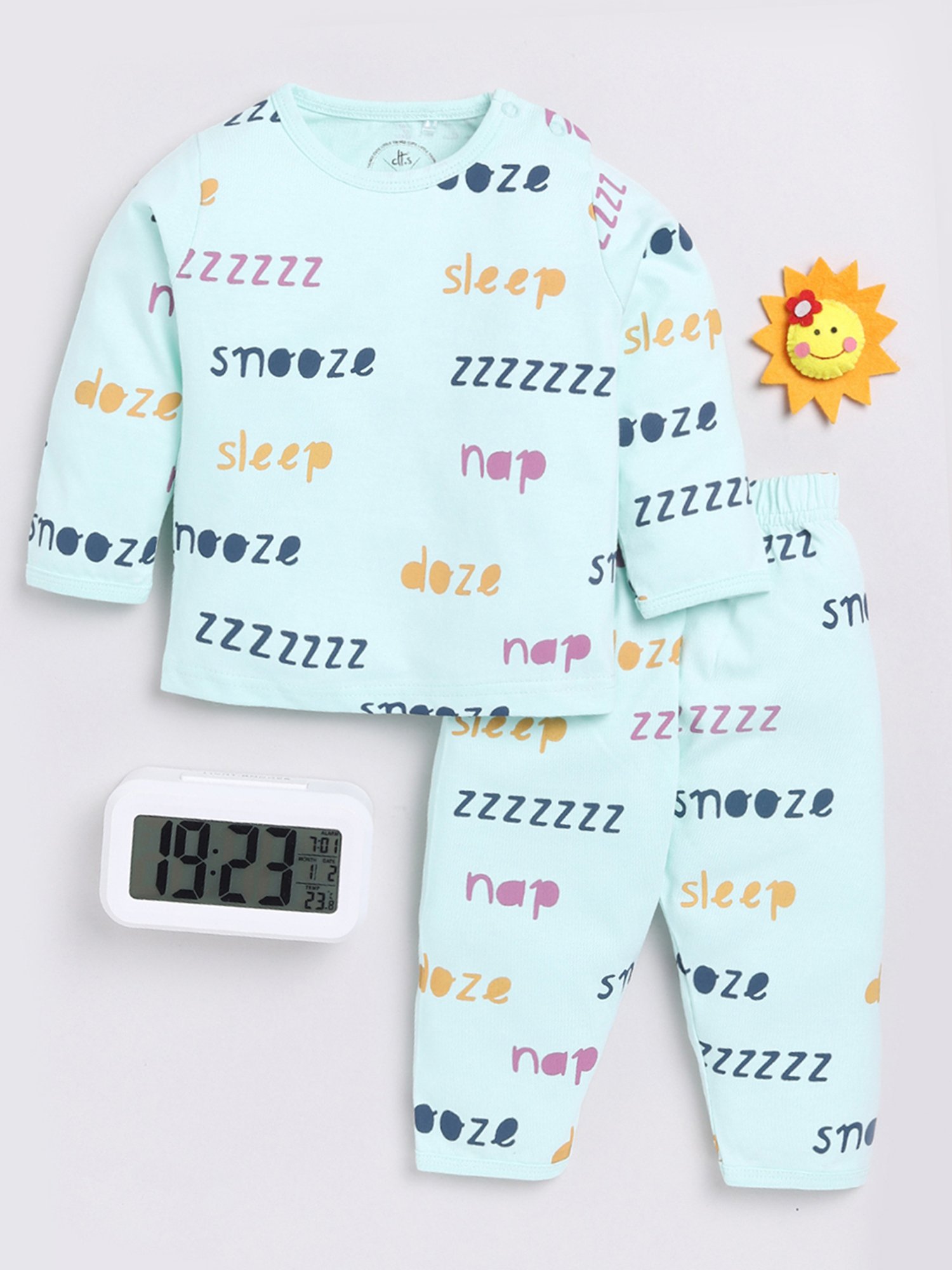 Clt.s Unisex Mint Green Printed Full Sleeves T-Shirt With Pyjamas