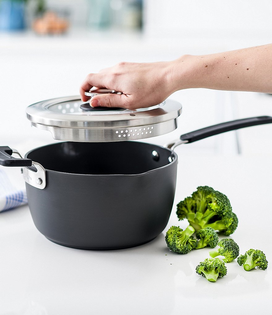 GreenPan Levels Hard Anodized Stackable Ceramic Non-Stick Saucepan with Straining Lid, 3-Quart