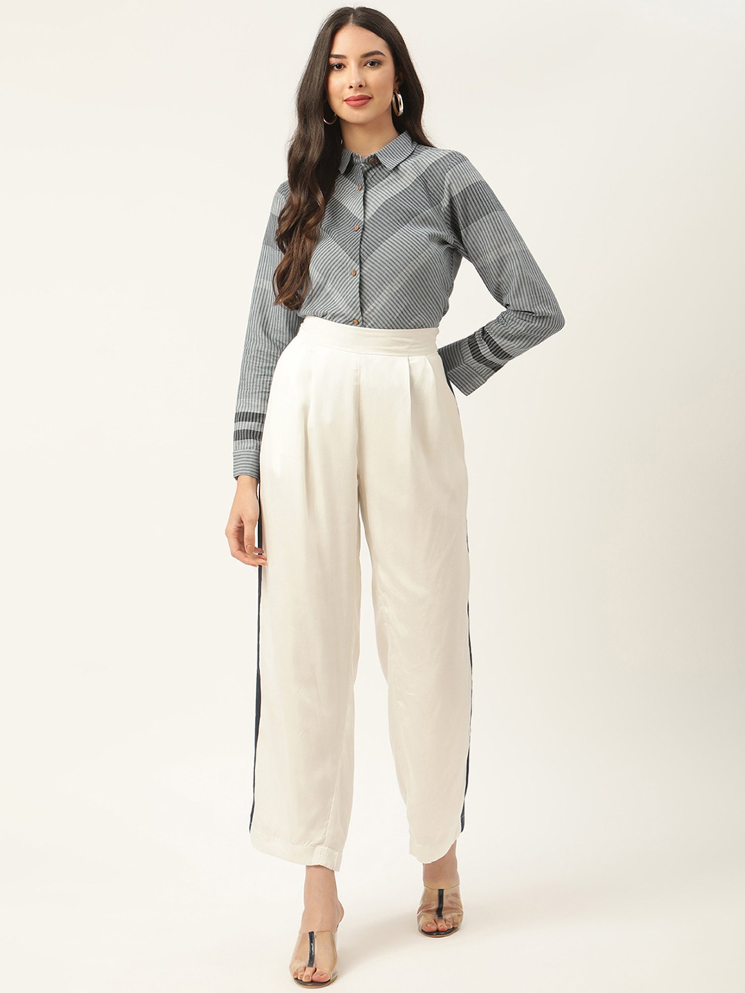 Rooted Off White Pleated Trousers