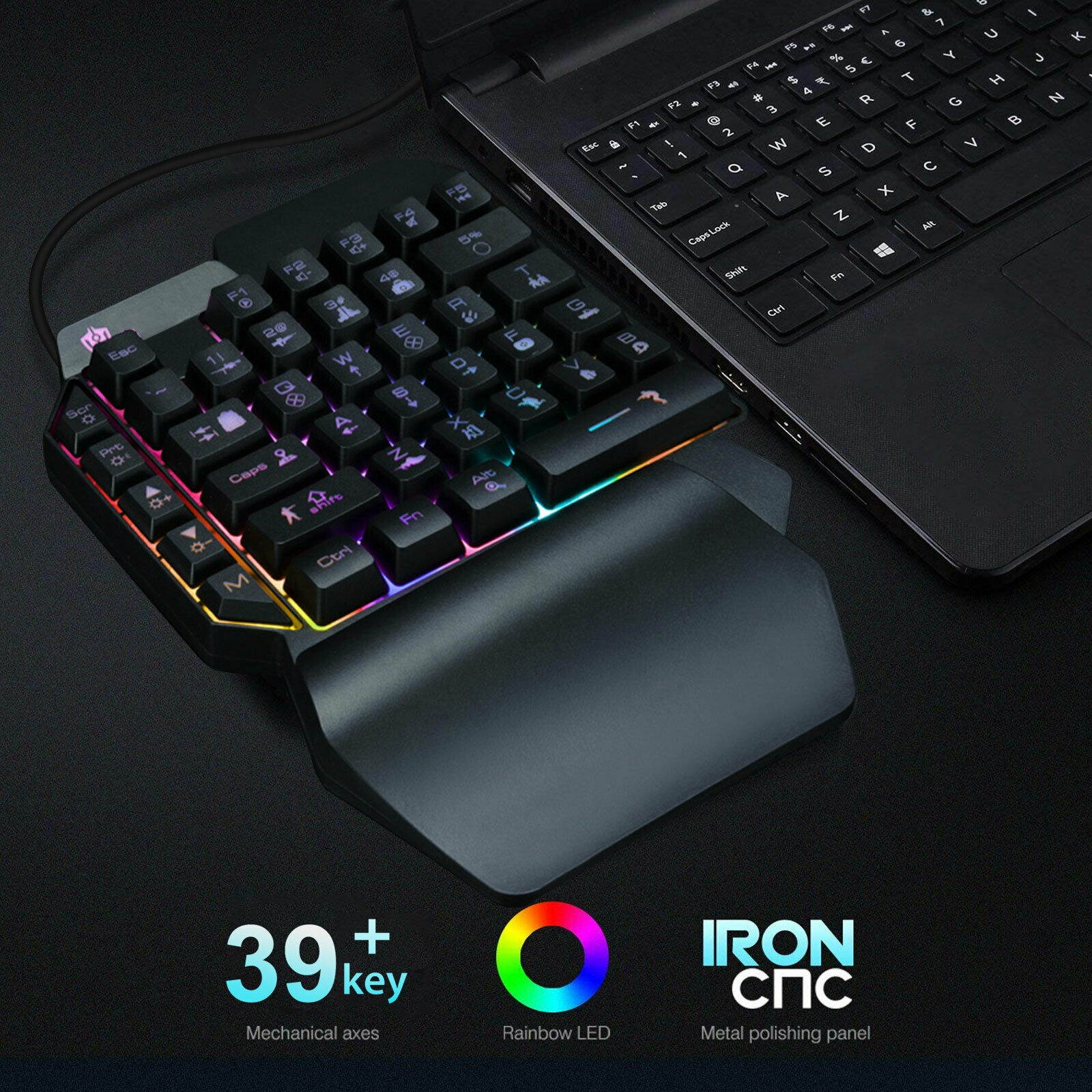 For PUBG One Handed Wired Gaming Keyboard Ergonomic LED Backlight 39 keys Keypad