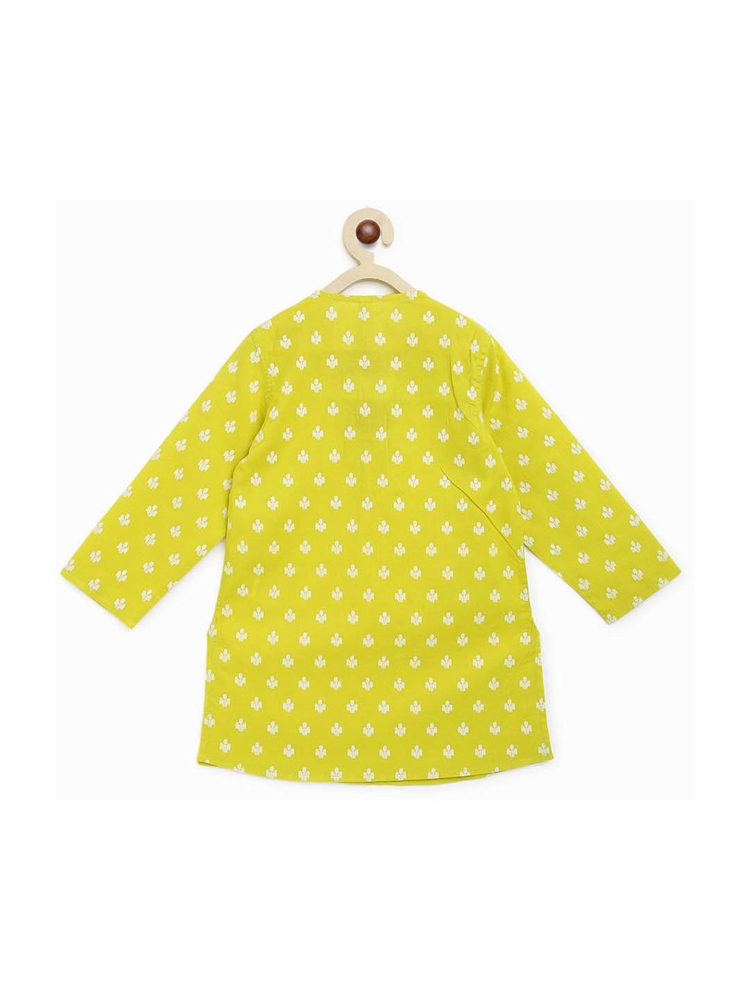 Campana Kids Green & White Cotton Floral Print Kurta Set