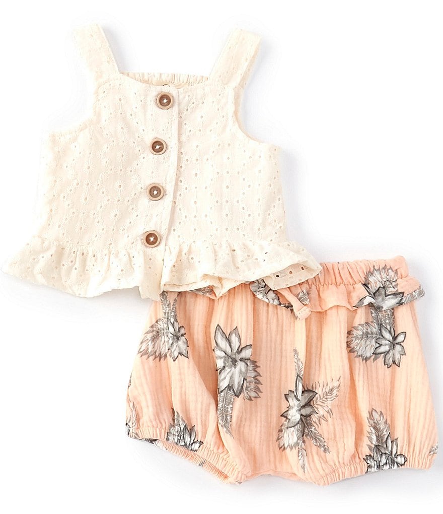 Jessica Simpson Baby Girls Newborn-9 Months Eyelet Tank Top & Floral Shorts Set